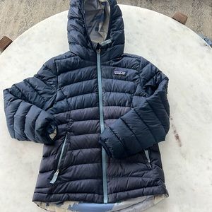 Patagonia reversible down sweater hoody jacket, size small (7-8)